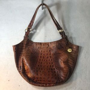 MUST GO Brahmin Brown Tan Croc Croco Crocodile Classic Shoulder Bag Purse